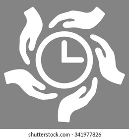Time Care vector icon. Style is flat symbol, white color, rounded angles, gray background.
