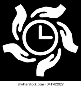 Time Care vector icon. Style is flat symbol, white color, rounded angles, black background.