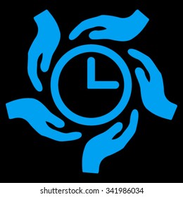 Time Care vector icon. Style is flat symbol, blue color, rounded angles, black background.