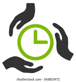 Time Care vector icon. Style is bicolor flat symbol, eco green and gray colors, rounded angles, white background.