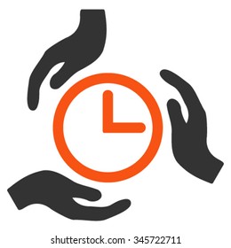 Time Care vector icon. Style is bicolor flat symbol, orange and gray colors, rounded angles, white background.