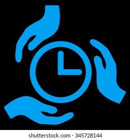 Time Care vector icon. Style is flat symbol, blue color, rounded angles, black background.