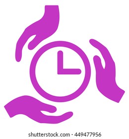 Time Care vector icon. Style is flat symbol, violet color, rounded angles, white background.
