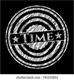 Time chalkboard emblem on black board