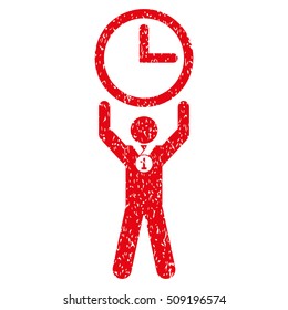 Time Champion grainy textured icon for overlay watermark stamps. Flat symbol with unclean texture. Dotted vector red ink rubber seal stamp with grunge design on a white background.