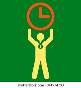 Time Champion vector icon. Style is bicolor flat symbol, orange and yellow colors, rounded angles, green background.
