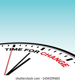 time for change with clock illustration on blue background