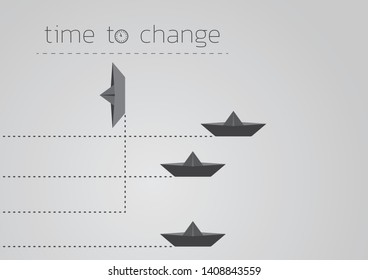 Time to change concept illustration with a folded paper boat.