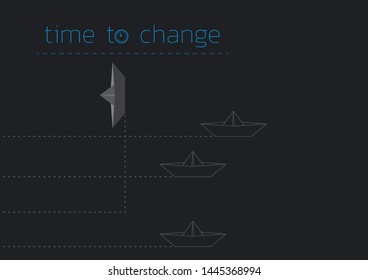 Time to change concept illustration with a folded paper boat.