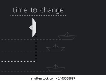 Time to change concept illustration with a folded paper boat.