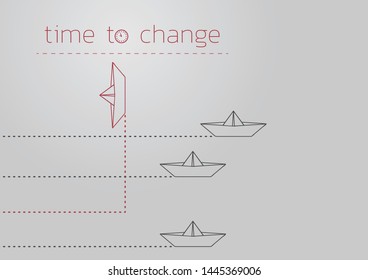 Time to change concept illustration with a folded paper boat.