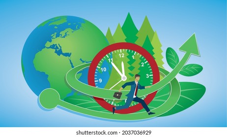 Es hora de cambiar a un camino verde. Ilustración vectorial. Dimensión 16:9.