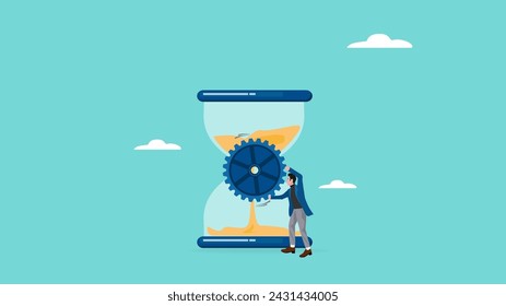 time to change illustration, change business management, businessman turn gear cog to manage change direction arrow, professional or expertise to manage company transformation or implement new process