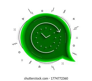 Icono de línea de cambio de hora. Burbuja de chat con sombra. Signo de reloj. Símbolo de observación. Icono de cambio de tiempo de línea delgada. Vector