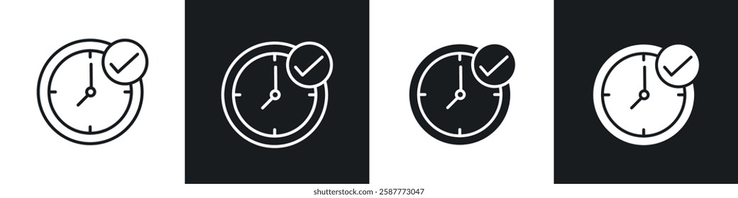 Time check icon set black and white colors. Graphic Vector icons pack