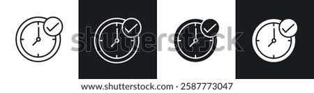 Time check icon set black and white colors. Graphic Vector icons pack