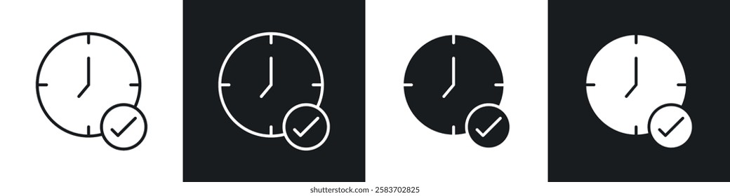 Time check icons collection in black and white filled and line versions