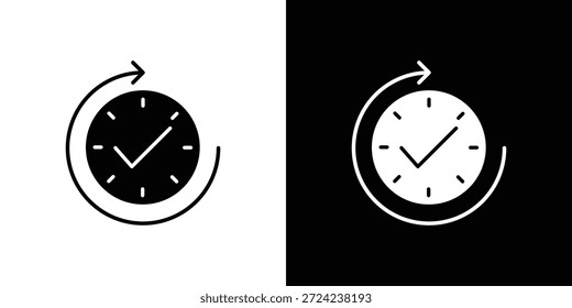 Zeit-Check-Icons flaches Vektorkonzept. Schwarzweißillustrationen