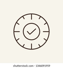 Time check line icon. Check mark on watch clock. Time concept. Vector illustration can be used for topics like time management, clock, business