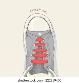 Time for Christmas. Red shoelace