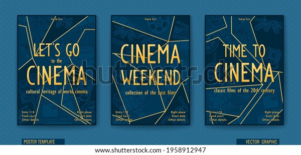 Time to cinema. Ready billboard for the movie
theater. Vector linear drawing. Trendy polygonal graphics in comic
storyboard style.