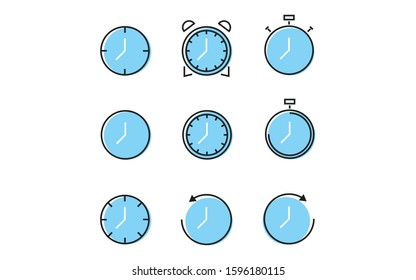 Time and click icons. Line icons. Vector set