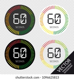 Time And Clock, 60 Seconds - Vector Illustration - Isolated On Transparent Background