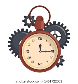 time clock antique classic style watch alarm with gears cartoon vector illustration graphic design