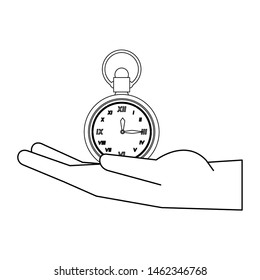 time clock antique classic style watch alarm over hand cartoon vector illustration graphic design