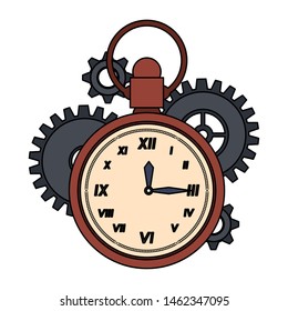 time clock antique classic style watch alarm with gears cartoon vector illustration graphic design