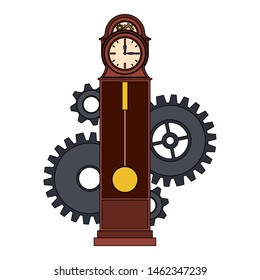 time clock antique classic style watch alarm with gears cartoon vector illustration graphic design