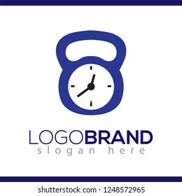 time clock with barbell fitness logo icon vector template