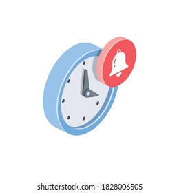 Time clock bell. Vector 3d isometric, color web icons set, new flat style. Creative illustration, idea for infographics.