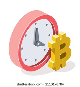 Time clock bitcoin label. Vector 3d line isometric, color web icons, new flat style. Creative design idea for infographics.