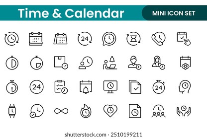 Time, clock and Calendar related line icon set. modern line icon illustration collection