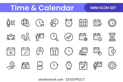 Time, clock and Calendar related line icon set. modern line icon illustration collection