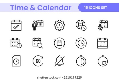 Time, clock and Calendar related line icon set. modern line icon illustration collection