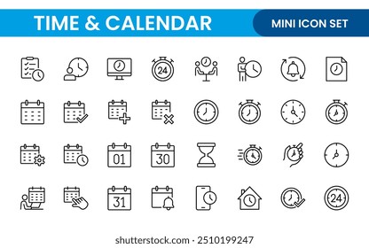 Tempo, relógio e calendário relacionados ícone de linha definido. coleção de ilustração ícone de linha moderno