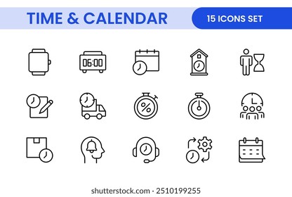 Time, clock and Calendar related line icon set. modern line icon illustration collection