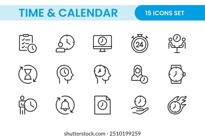 Time, clock and Calendar related line icon set. modern line icon illustration collection