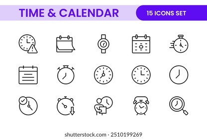 Time, clock and Calendar related line icon set. modern line icon illustration collection
