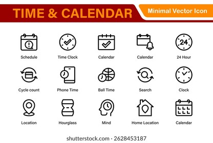 Tempo, relógio e calendário relacionados ícone de linha definido. coleção de ilustração ícone de linha moderno