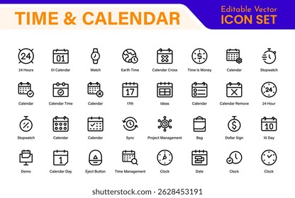 Time, clock and Calendar related line icon set. modern line icon illustration collection