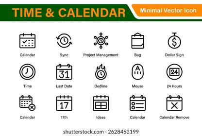 Time, clock and Calendar related line icon set. modern line icon illustration collection