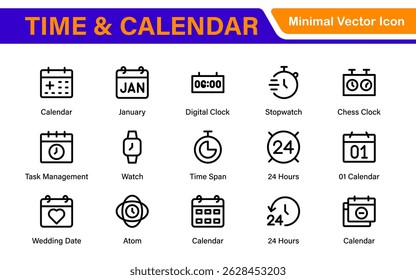Time, clock and Calendar related line icon set. modern line icon illustration collection
