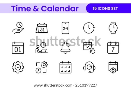 Time, clock and Calendar related line icon set. modern line icon illustration collection
