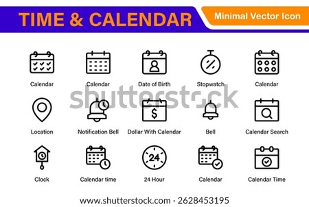 Time, clock and Calendar related line icon set. modern line icon illustration collection
