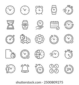 Time, clock, calendar thin line icons collection. For website marketing design, logo, app, template, ui, etc. Vector illustration.