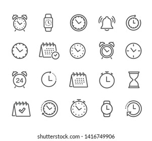 Time And Clock, Calendar, Timer Line Icons. Vector Linear Icon Set - Stock Vector.