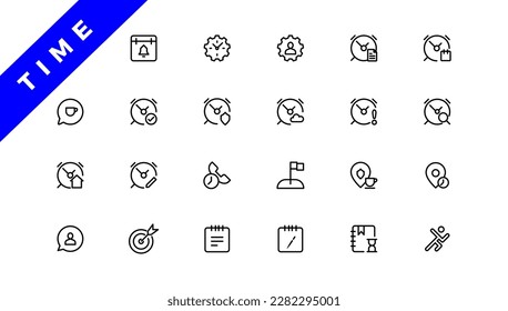 Time and clock, calendar, timer line icons.
